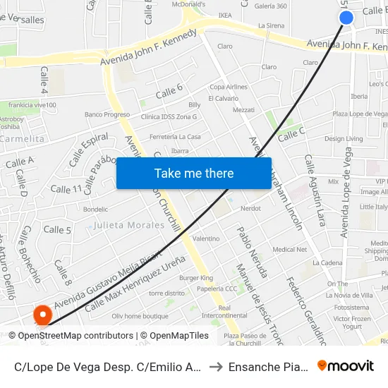 C/Lope De Vega Desp. C/Emilio A. Morel to Ensanche Piantini map