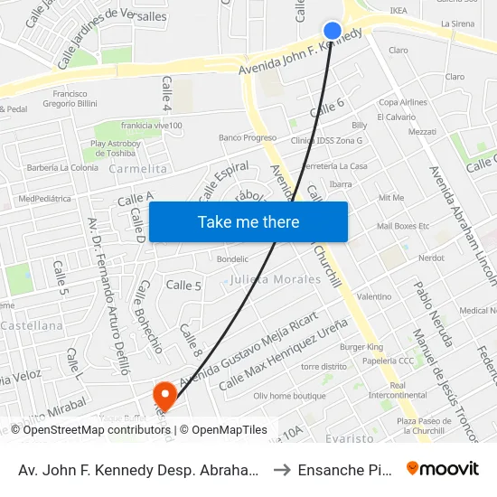 Av. John F. Kennedy Desp. Abraham Lincoln to Ensanche Piantini map