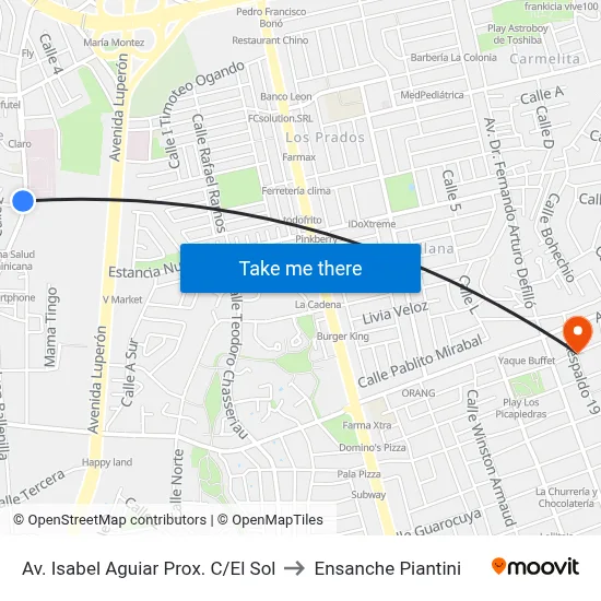 Av. Isabel Aguiar Prox. C/El Sol to Ensanche Piantini map