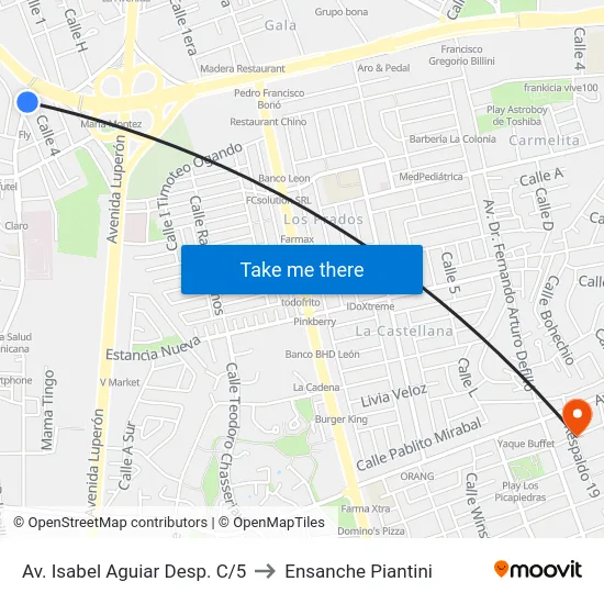 Av. Isabel Aguiar Desp. C/5 to Ensanche Piantini map