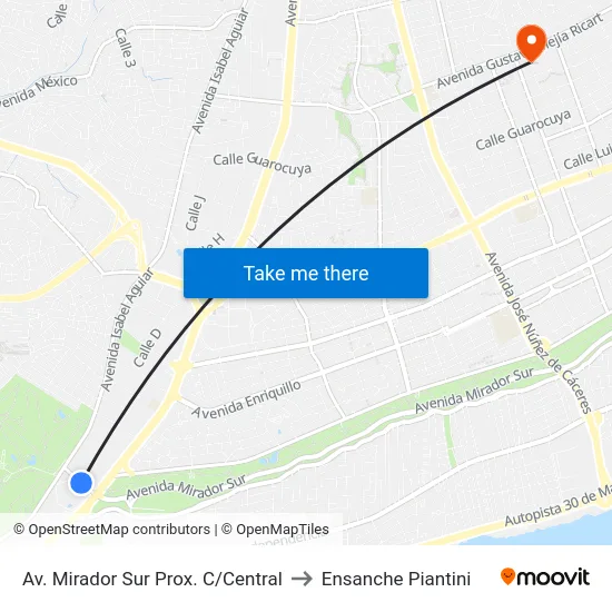 Av. Mirador Sur Prox. C/Central to Ensanche Piantini map