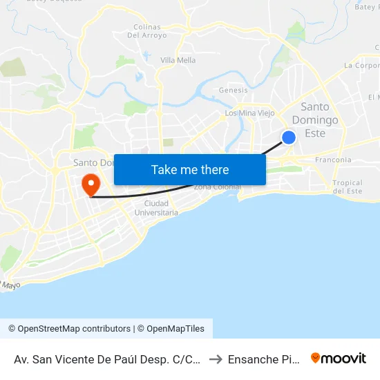 Av. San Vicente De Paúl Desp. C/Costa Rica to Ensanche Piantini map