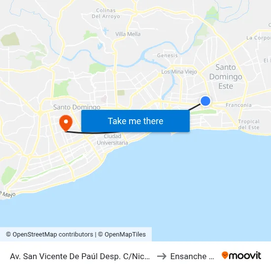 Av. San Vicente De Paúl Desp. C/Nicolas Silfa Canario to Ensanche Piantini map