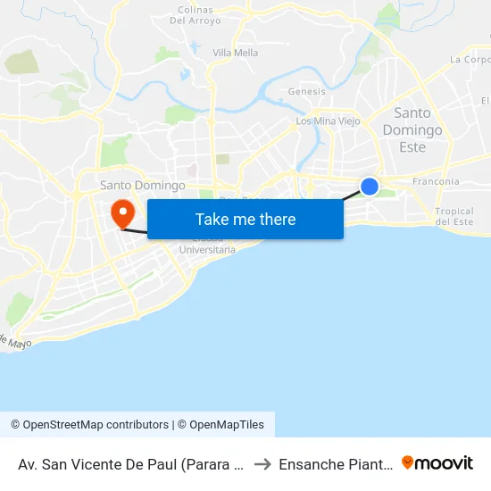Av. San Vicente De Paul (Parara 55) to Ensanche Piantini map