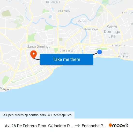 Av. 26 De Febrero Prox. C/Jacinto De Los Santos to Ensanche Piantini map