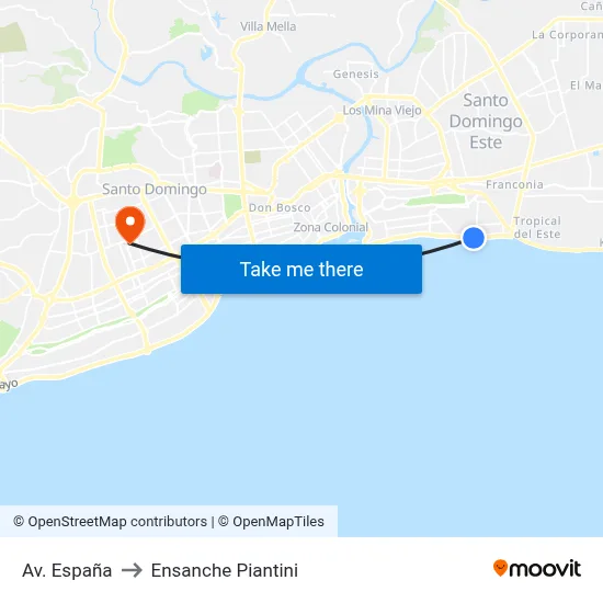 Av. España to Ensanche Piantini map
