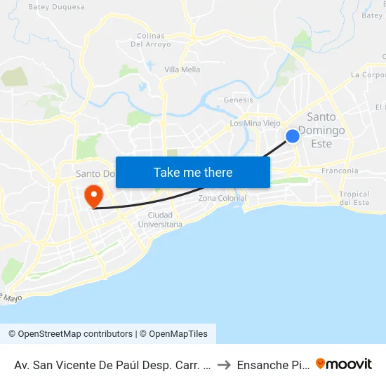 Av. San Vicente De Paúl Desp. Carr. De Mendoza to Ensanche Piantini map