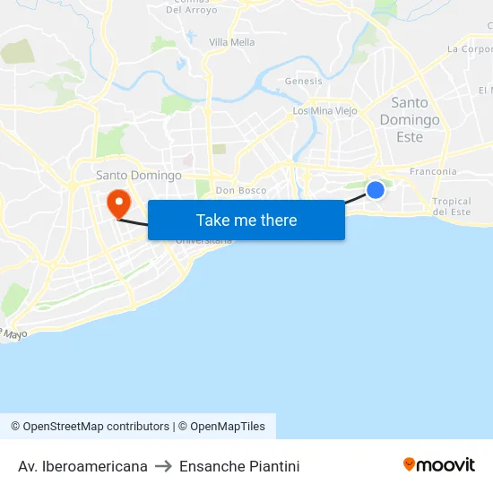 Av. Iberoamericana to Ensanche Piantini map