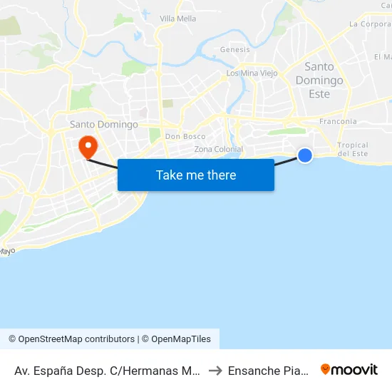 Av. España Desp. C/Hermanas Mirabal to Ensanche Piantini map