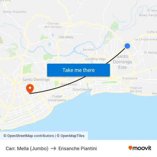 Carr. Mella (Jumbo) to Ensanche Piantini map