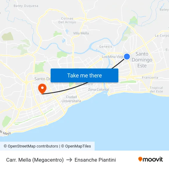 Carr. Mella (Megacentro) to Ensanche Piantini map
