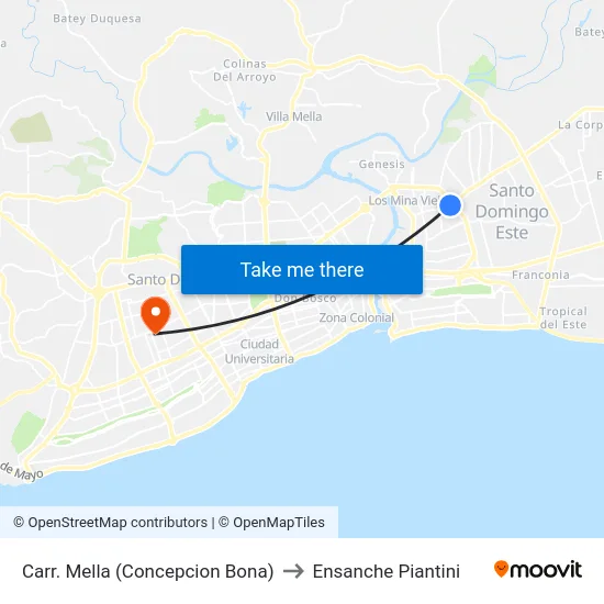Carr. Mella (Concepcion Bona) to Ensanche Piantini map
