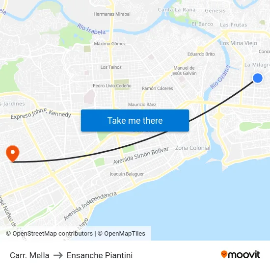 Carr. Mella to Ensanche Piantini map