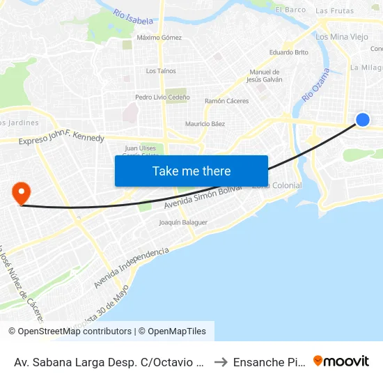 Av. Sabana Larga Desp. C/Octavio Mejia Ricart to Ensanche Piantini map