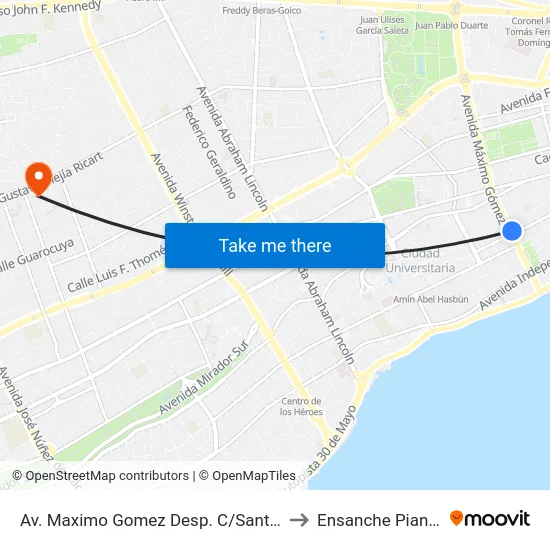 Av. Maximo Gomez Desp. C/Santiago to Ensanche Piantini map