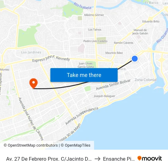 Av. 27 De Febrero  Prox. C/Jacinto De La Concha to Ensanche Piantini map