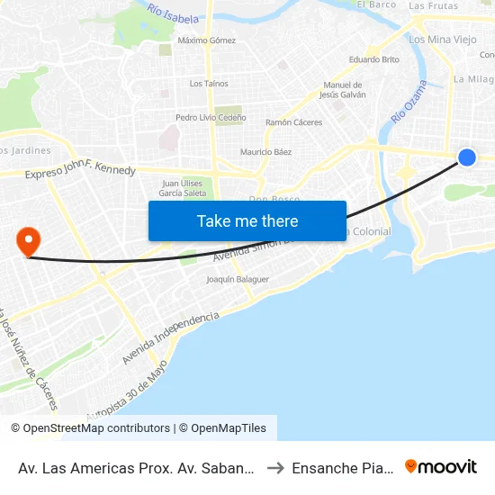 Av. Las Americas Prox. Av. Sabana Larga to Ensanche Piantini map