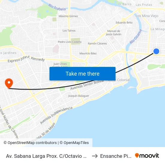 Av. Sabana Larga Prox. C/Octavio Mejia Ricart to Ensanche Piantini map