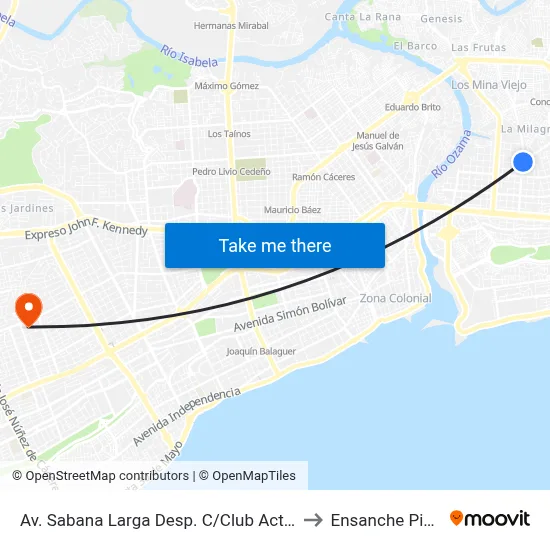 Av. Sabana Larga Desp. C/Club Activo 20-30 to Ensanche Piantini map