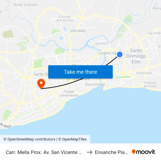 Carr. Mella Prox. Av. San Vicente De Paul to Ensanche Piantini map