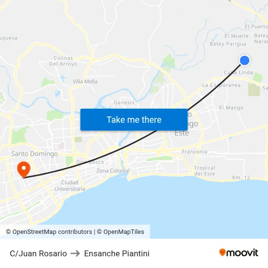 C/Juan Rosario to Ensanche Piantini map