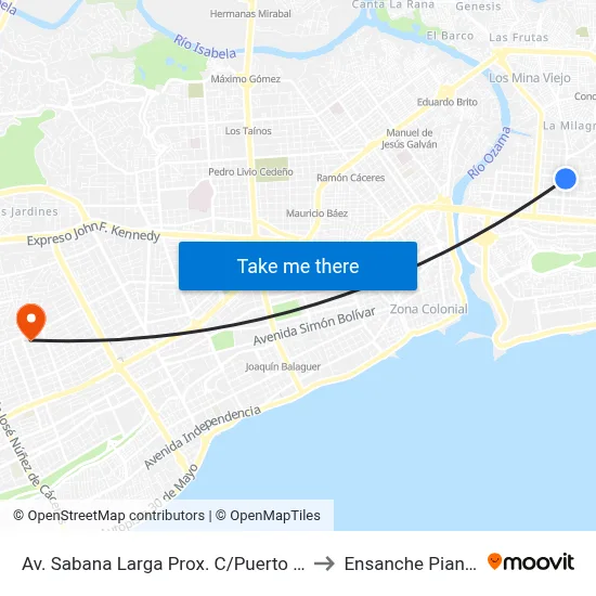 Av. Sabana Larga Prox. C/Puerto Rico to Ensanche Piantini map