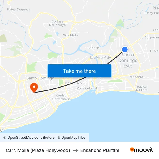 Carr. Mella (Plaza Hollywood) to Ensanche Piantini map