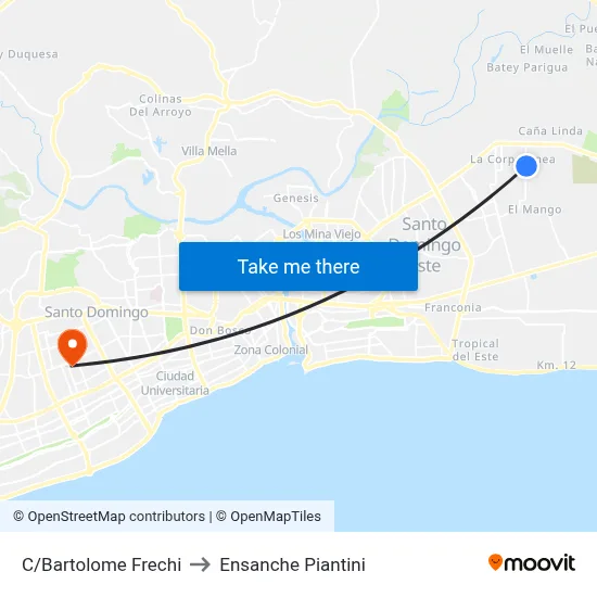 C/Bartolome Frechi to Ensanche Piantini map