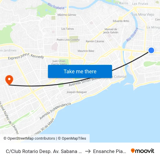 C/Club Rotario Desp. Av. Sabana Larga to Ensanche Piantini map