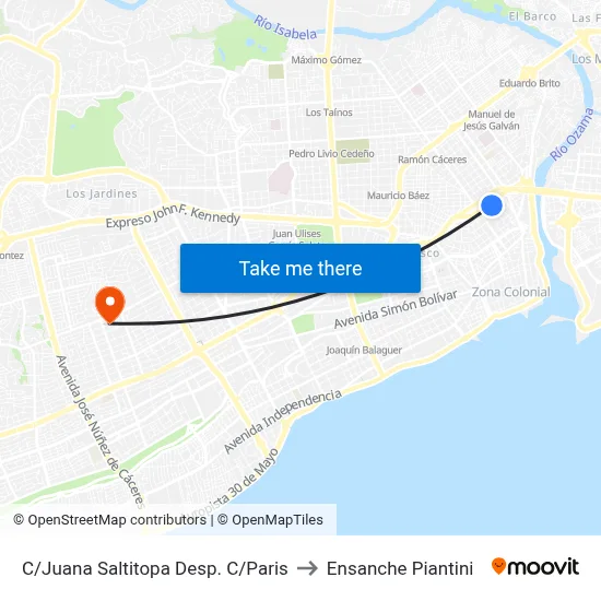 C/Juana Saltitopa Desp. C/Paris to Ensanche Piantini map