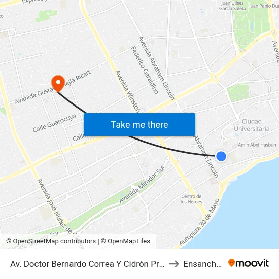 Av. Doctor Bernardo Correa Y Cidrón Prox. C/Paseo De Los Medicos to Ensanche Piantini map