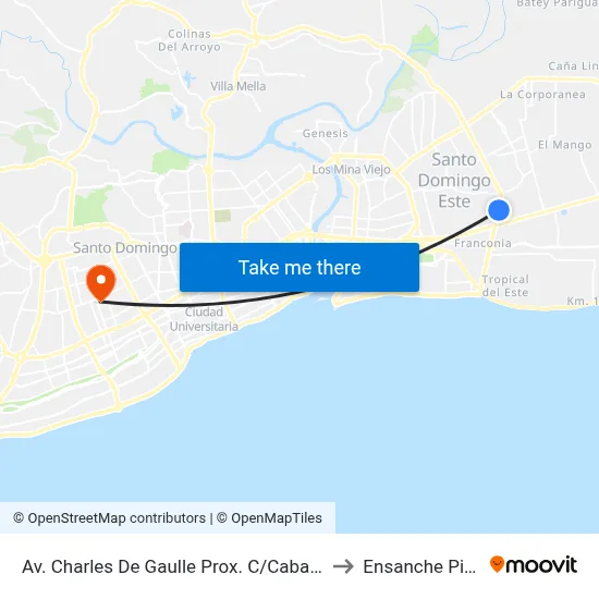 Av. Charles De Gaulle Prox. C/Cabañas Caribe to Ensanche Piantini map