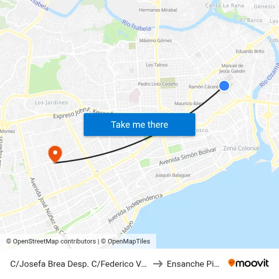 C/Josefa Brea Desp. C/Federico Velasquez to Ensanche Piantini map