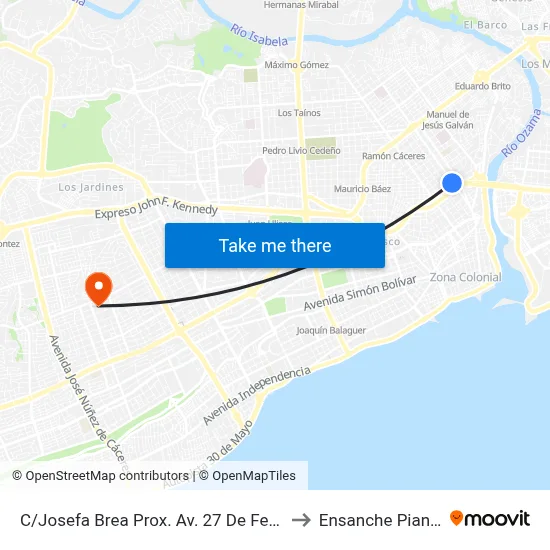 C/Josefa Brea Prox. Av. 27 De Febrero to Ensanche Piantini map