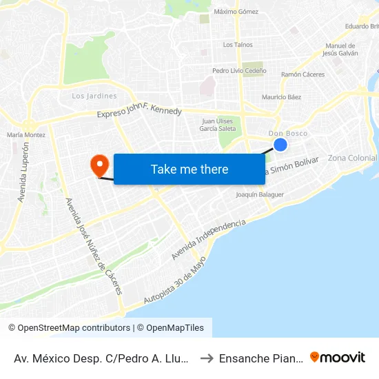 Av. México Desp. C/Pedro A. Lluberes to Ensanche Piantini map