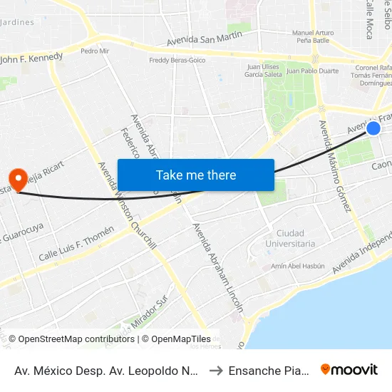 Av. México Desp. Av. Leopoldo Navarro to Ensanche Piantini map