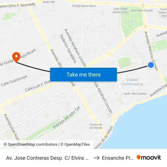 Av. Jose Contreras Desp. C/ Elvira De Mendoza to Ensanche Piantini map