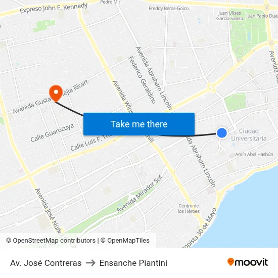 Av. José Contreras to Ensanche Piantini map