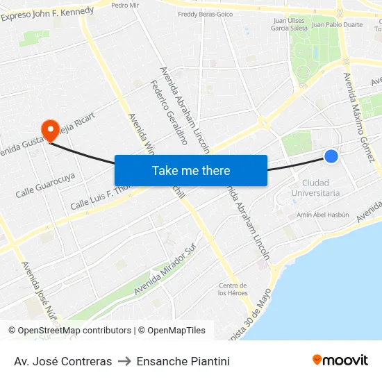 Av. José Contreras to Ensanche Piantini map