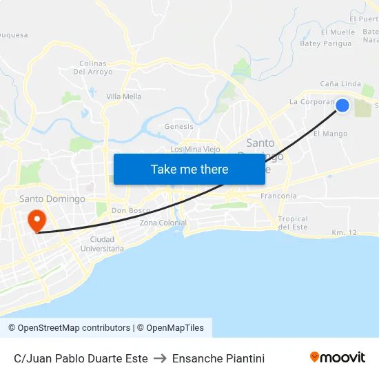 C/Juan Pablo Duarte Este to Ensanche Piantini map