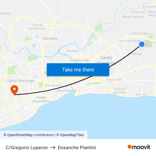 C/Gregorio Luperon to Ensanche Piantini map