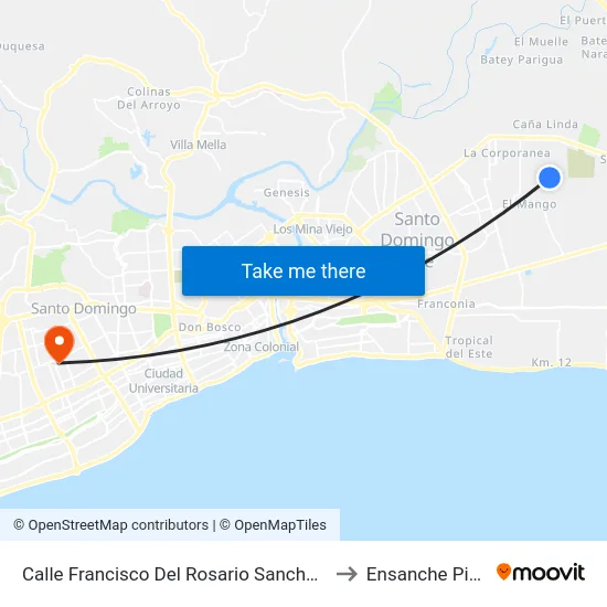 Calle Francisco Del Rosario Sanchez Este, 18 to Ensanche Piantini map