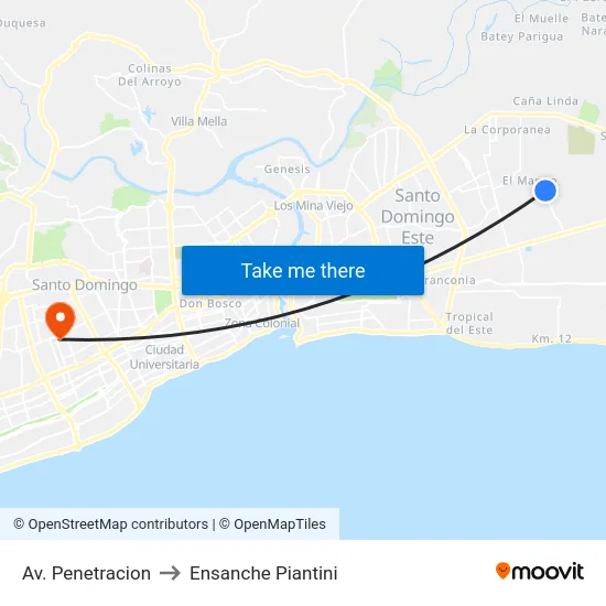 Av. Penetracion to Ensanche Piantini map