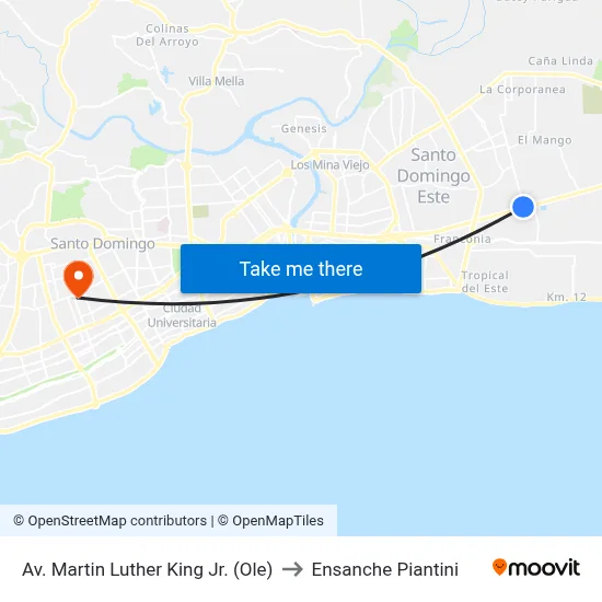 Av. Martin Luther King Jr. (Ole) to Ensanche Piantini map