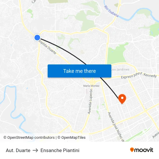 Aut. Duarte to Ensanche Piantini map