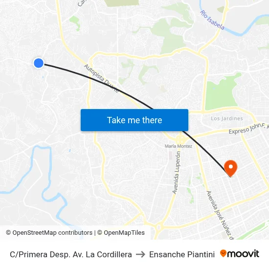C/Primera Desp. Av. La Cordillera to Ensanche Piantini map