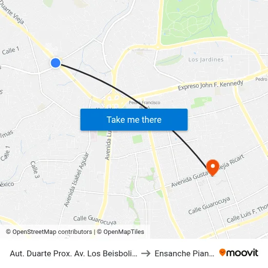 Aut. Duarte Prox. Av. Los Beisbolistas to Ensanche Piantini map
