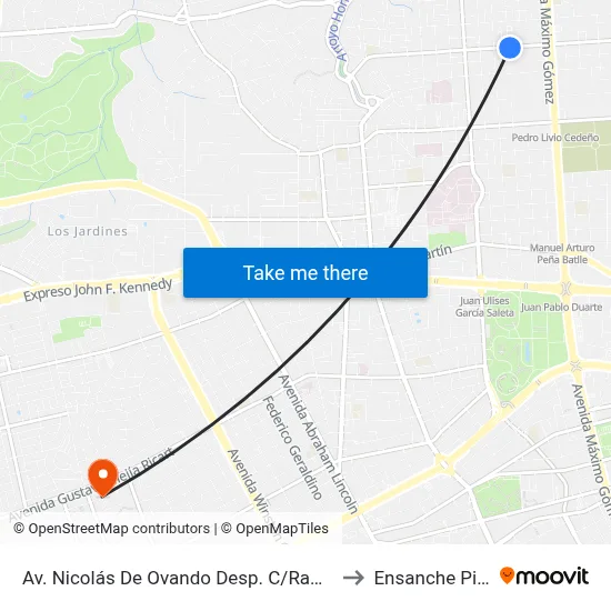 Av. Nicolás De Ovando Desp. C/Ramon Caceres to Ensanche Piantini map