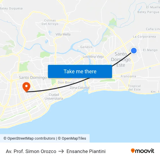 Av. Prof. Simon Orozco to Ensanche Piantini map