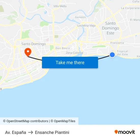 Av. España to Ensanche Piantini map